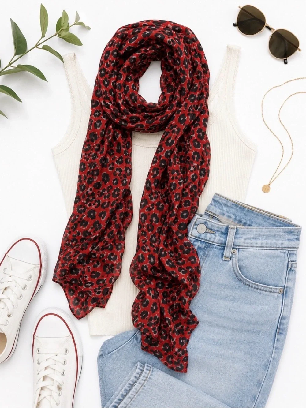 Nordstrom Red Leopard Print Lightweight Scarf Wrap Shawl Animal Print